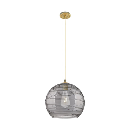 Innovations Athens Deco Swirl 14in 1-Light Pendant | Industrial Brushed Brass and Light Smoke Glass | Kitchen Island | Model 434-1P-BB-G1213-14SM