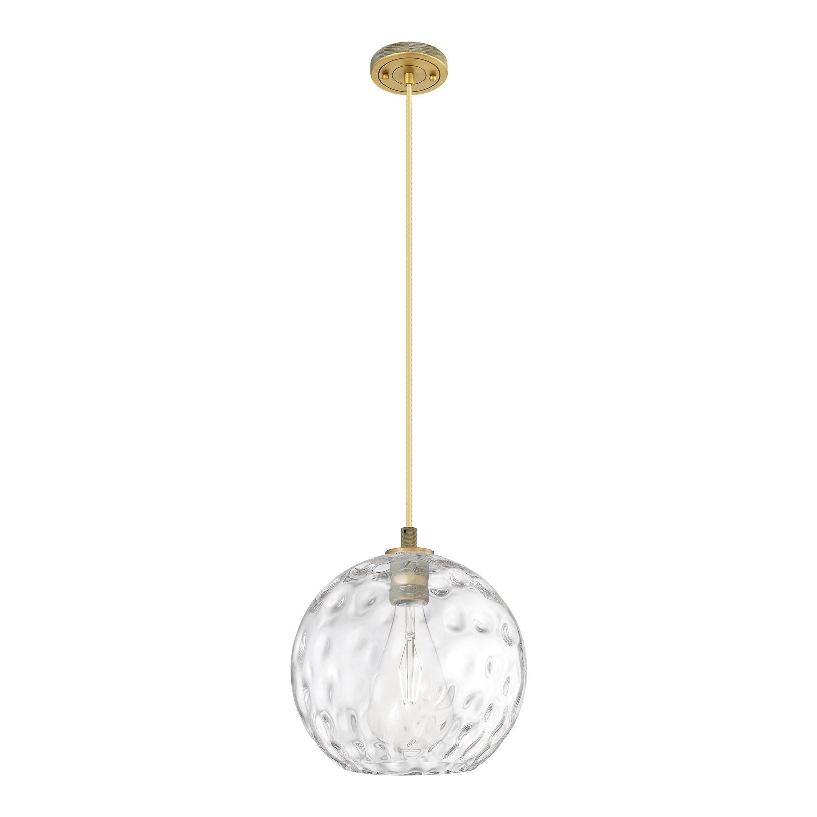 Innovations Athens Water Glass 12in 1-Light Pendant | Industrial Brushed Brass and Clear Glass | Kitchen Island & Dining | Model 434-1P-BB-G1215-12
