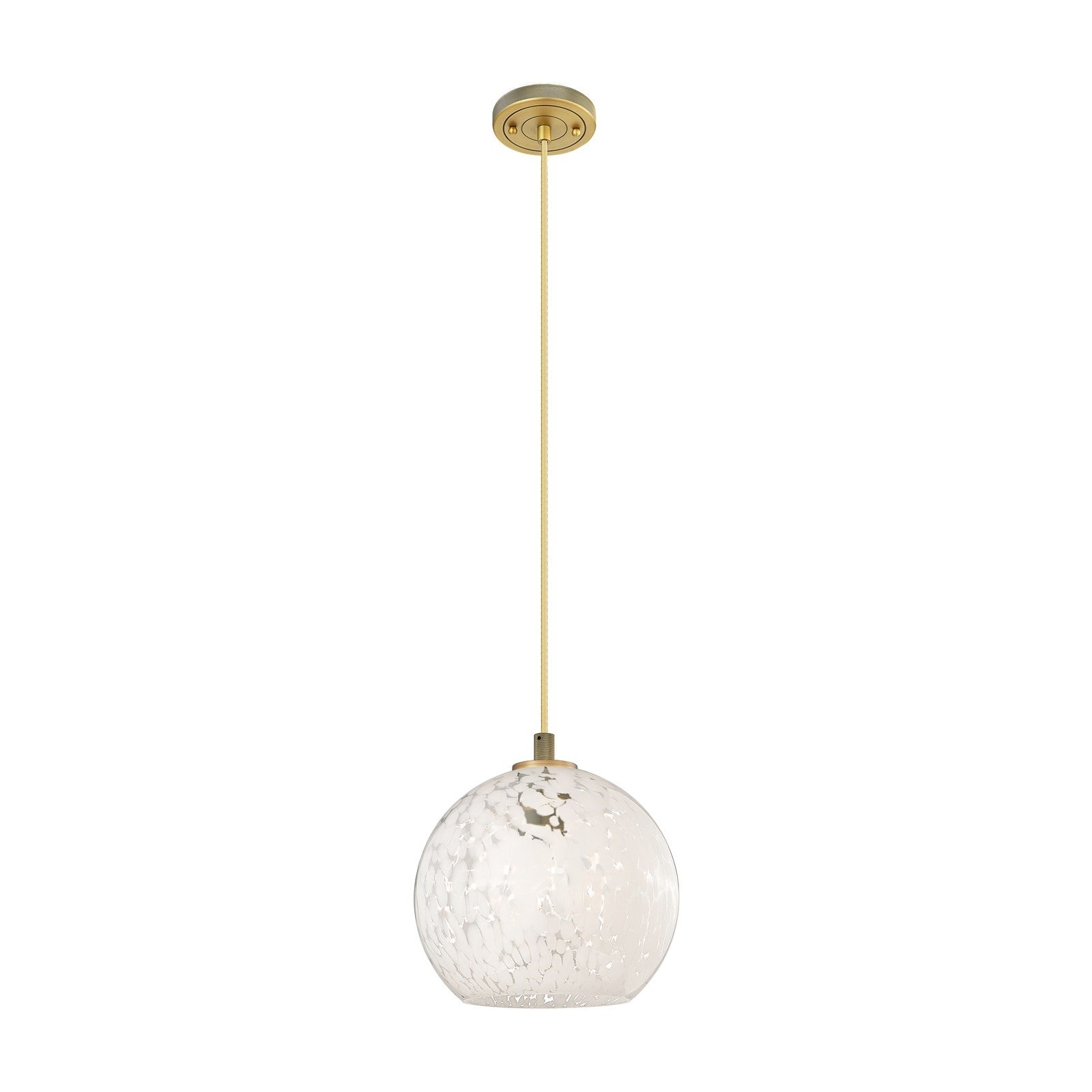 Innovations White Mouchette 10in 1-Light Pendant | Industrial Brushed Brass and White Glass | Kitchen Island & Dining | Model 434-1P-BB-G1216-10WM