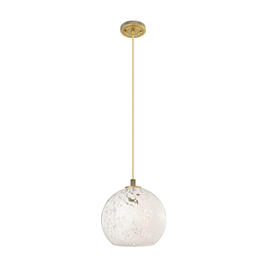 Innovations White Mouchette 10in 1-Light Pendant | Industrial Brushed Brass and White Glass | Kitchen Island & Dining | Model 434-1P-BB-G1216-10WM