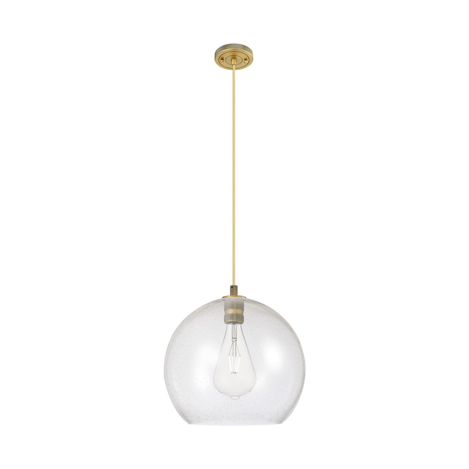 Innovations Astor 14in 1-Light Pendant | Industrial Brushed Brass and Seedy Glass | Kitchen Island & Dining Room | Model 434-1P-BB-G124-14