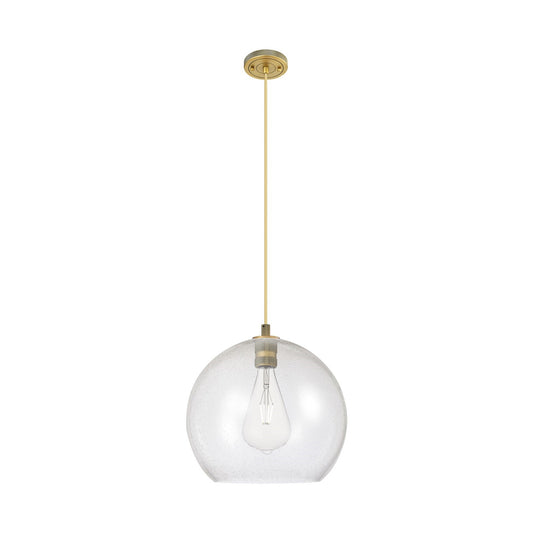 Innovations Astor 14in 1-Light Pendant | Industrial Brushed Brass and Seedy Glass | Kitchen Island & Dining Room | Model 434-1P-BB-G124-14