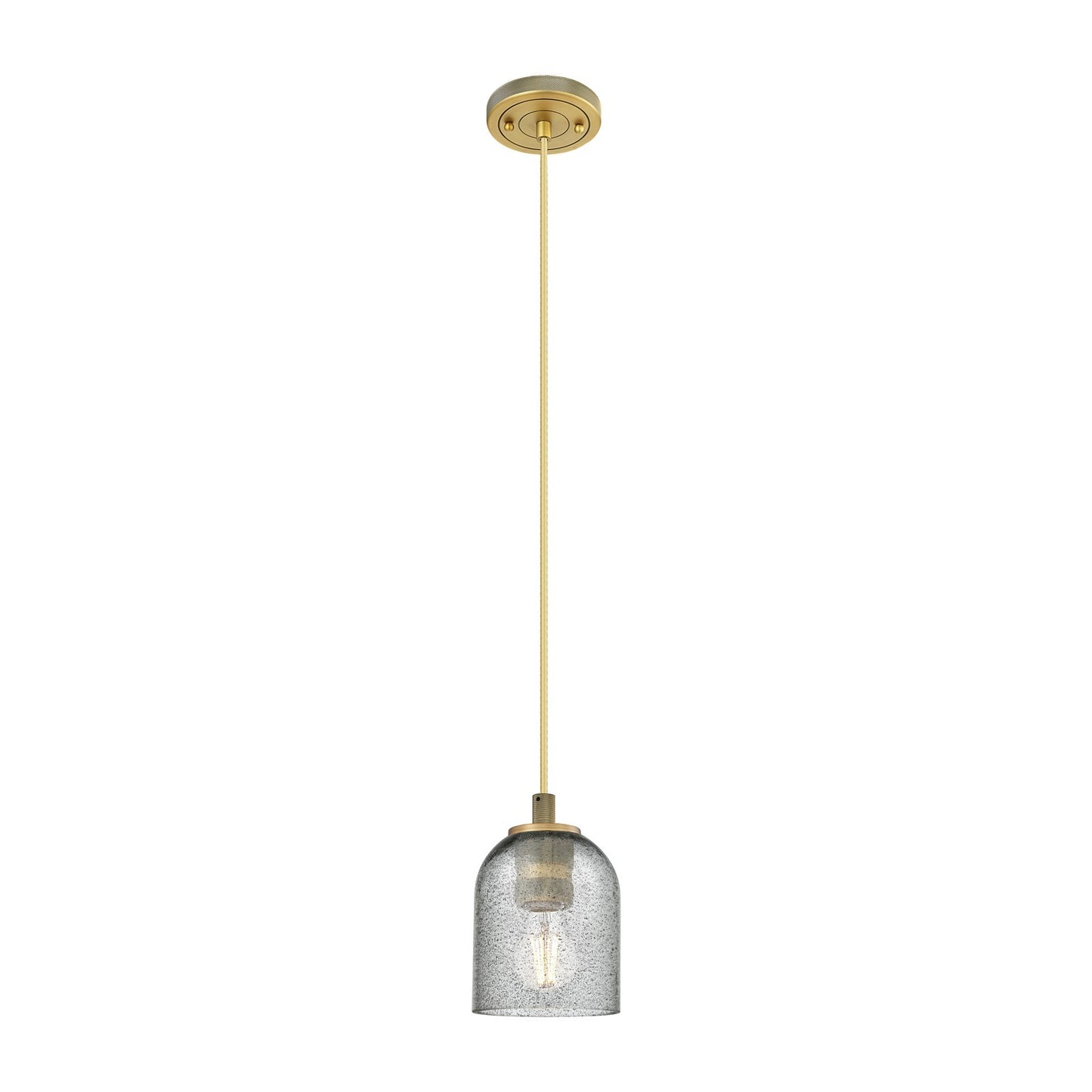 Innovations Caledonia 5in 1-Light Pendant | Industrial Brushed Brass and Charcoal Glass | Kitchen Island & Dining Room | Model 434-1P-BB-G257