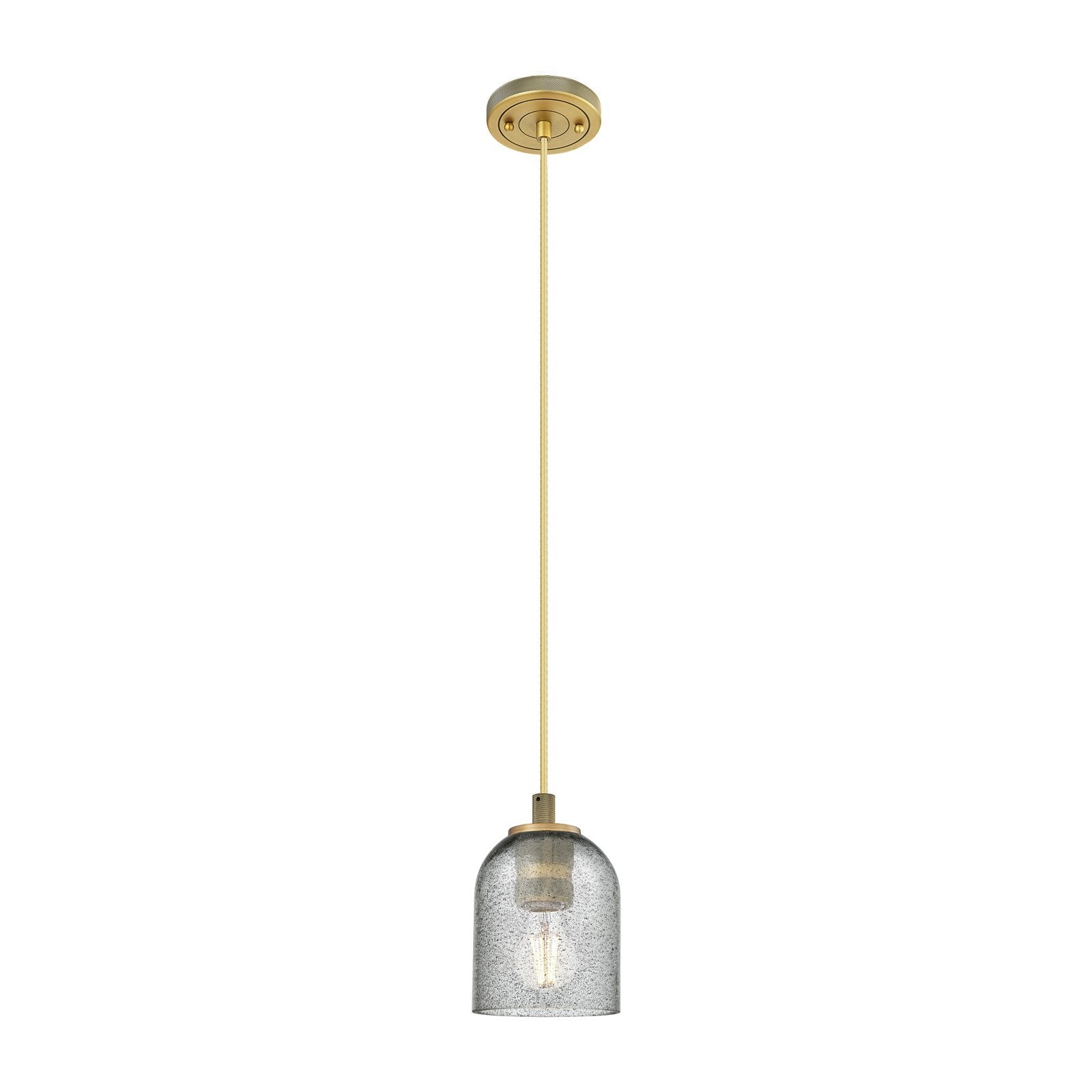 Innovations Caledonia 5in 1-Light Pendant | Industrial Brushed Brass and Charcoal Glass | Kitchen Island & Dining Room | Model 434-1P-BB-G257
