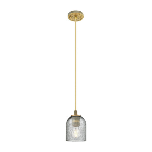 Innovations Caledonia 5in 1-Light Pendant | Industrial Brushed Brass and Charcoal Glass | Kitchen Island & Dining Room | Model 434-1P-BB-G257