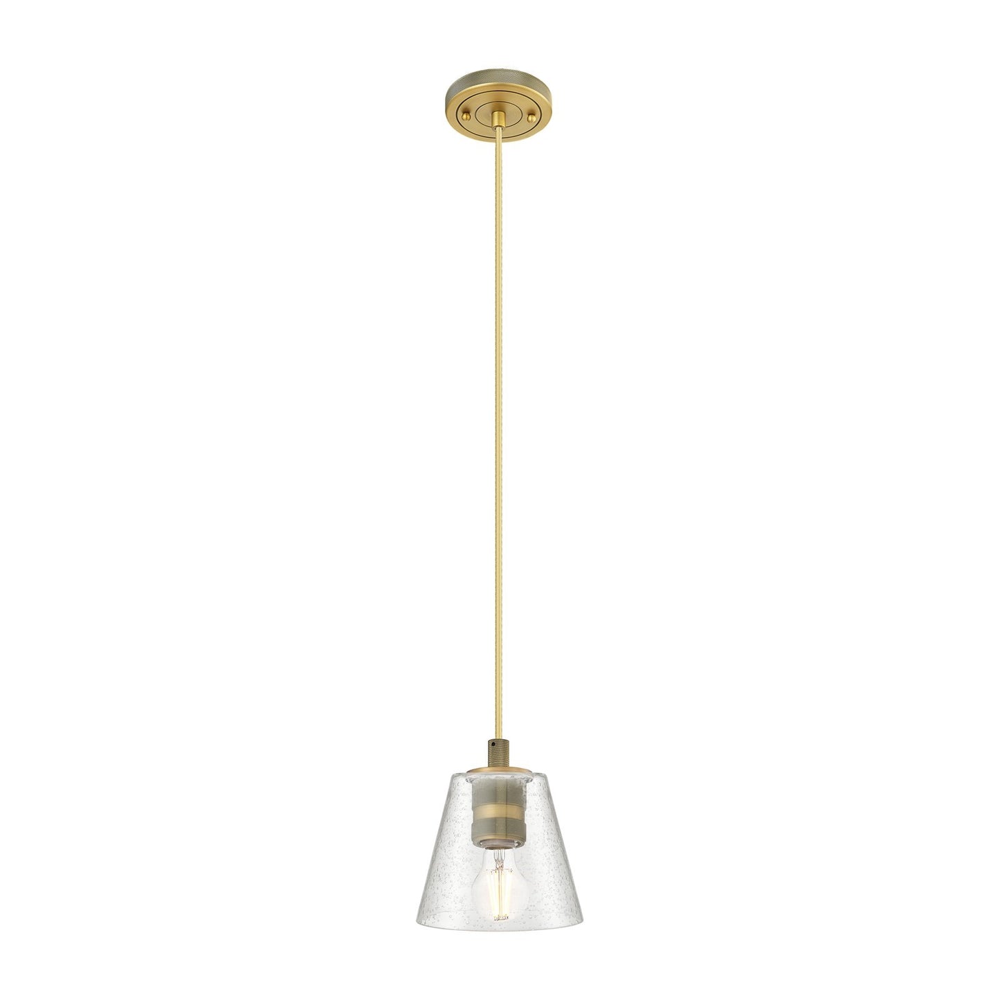 Innovations Caton 6in 1-Light Pendant | Industrial Brushed Brass and Frosted Glass | Kitchen Island & Dining Room | Model 434-1P-BB-G454