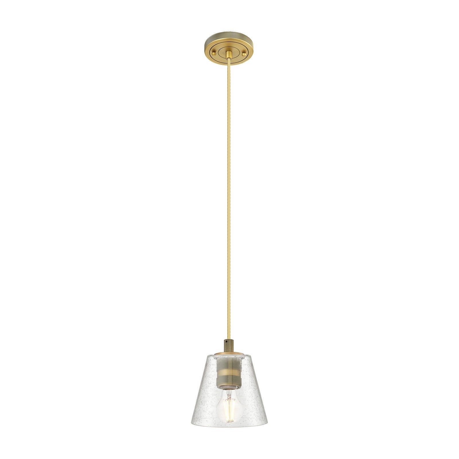 Innovations Caton 6in 1-Light Pendant | Industrial Brushed Brass and Frosted Glass | Kitchen Island & Dining Room | Model 434-1P-BB-G454