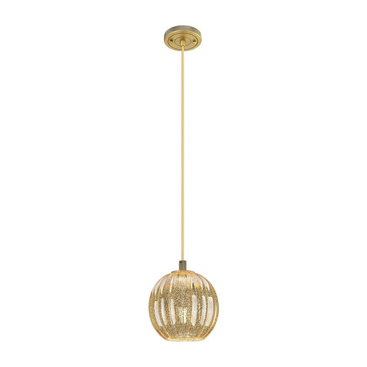 Innovations Preston Globe 7in 1-Light Pendant | Industrial Brushed Brass and Mercury Glass | Kitchen Island & Dining Room | Model 434-1P-BB-G458-7ME