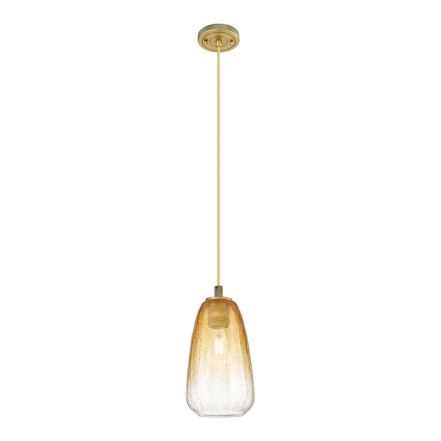 Innovations Brookhaven Almond 6in 1-Light Pendant | Industrial Brushed Brass and Amber Glass | Kitchen Island & Dining | Model 434-1P-BB-G480-6AM