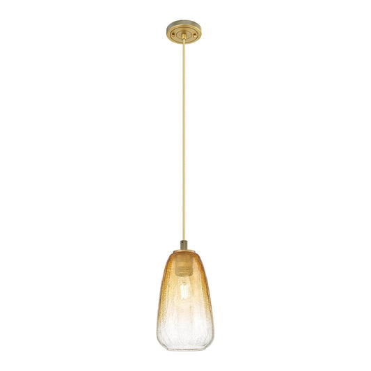 Innovations Brookhaven Almond 6in 1-Light Pendant | Industrial Brushed Brass and Amber Glass | Kitchen Island & Dining | Model 434-1P-BB-G480-6AM