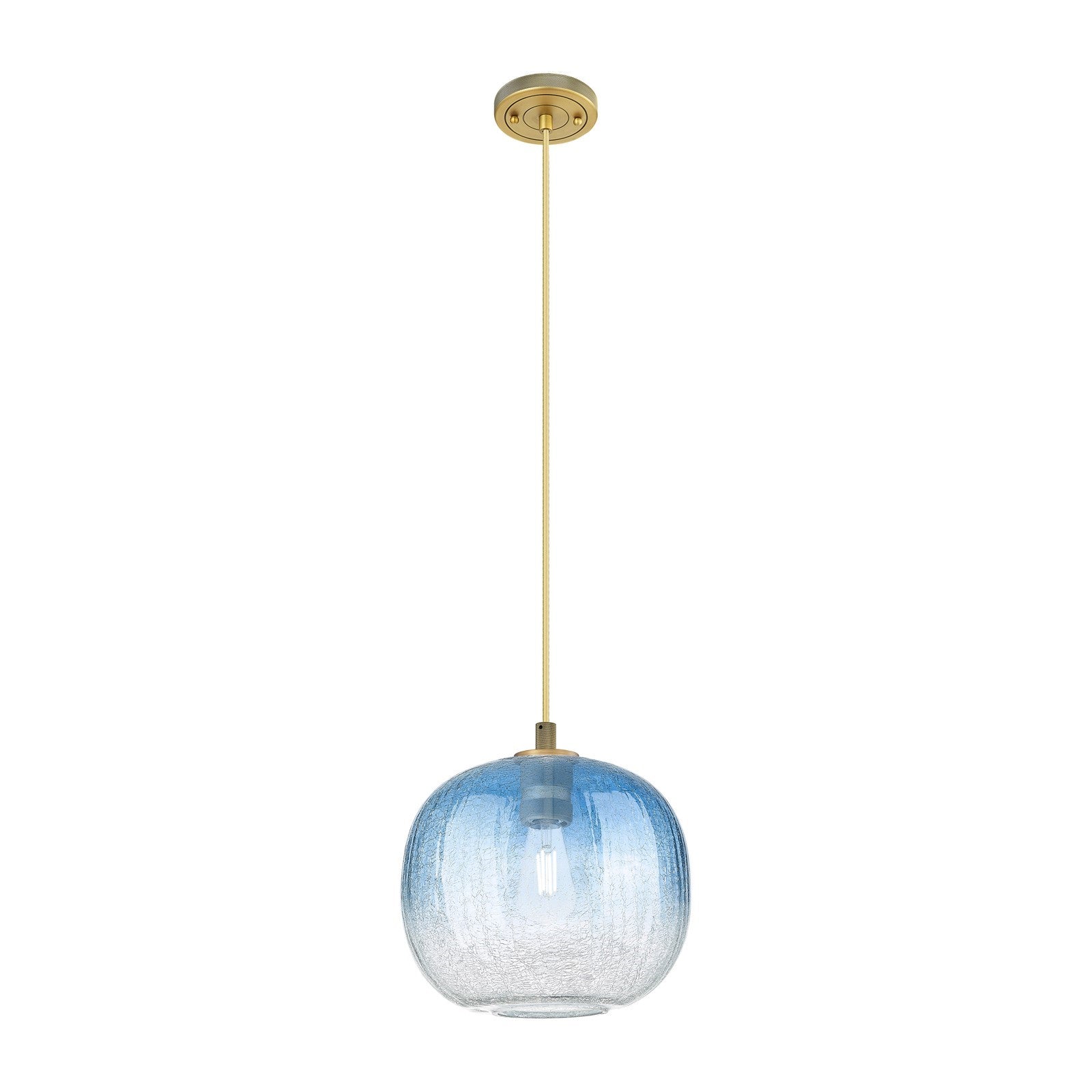 Innovations Brookhaven Sphere 10.5in 1-Light Pendant | Industrial Brushed Brass and Sapphire Blue Glass | Kitchen Island | Model 434-1P-BB-G481-10SB