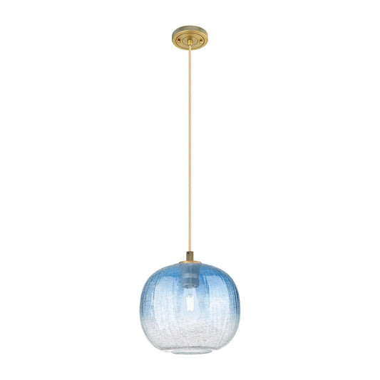 Innovations Brookhaven Sphere 10.5in 1-Light Pendant | Industrial Brushed Brass and Sapphire Blue Glass | Kitchen Island | Model 434-1P-BB-G481-10SB