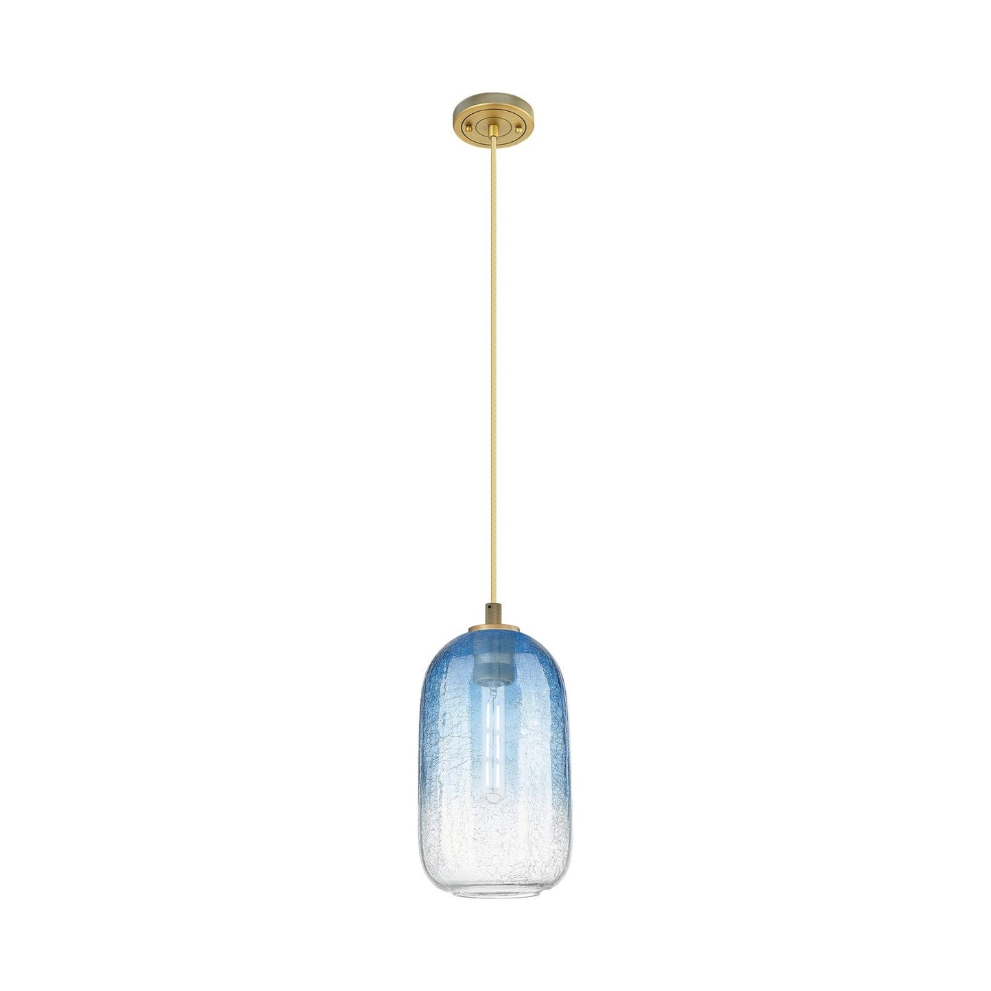 Innovations Brookhaven Cloche 7in 1-Light Pendant | Industrial Brushed Brass and Sapphire Blue Glass | Kitchen Island | Model 434-1P-BB-G482-7SB