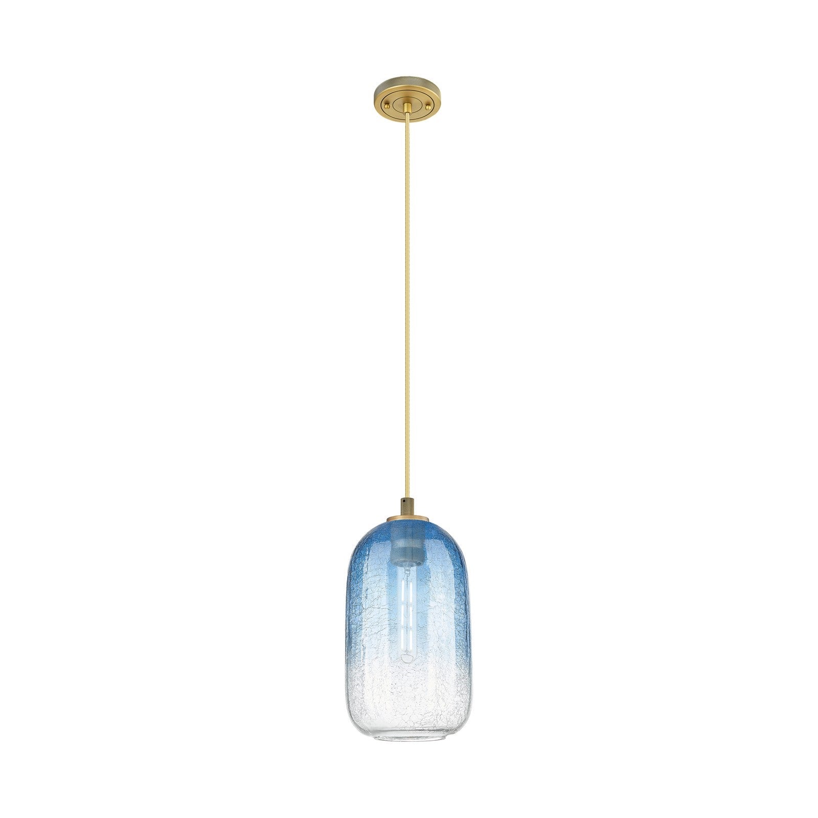 Innovations Brookhaven Cloche 7in 1-Light Pendant | Industrial Brushed Brass and Sapphire Blue Glass | Kitchen Island | Model 434-1P-BB-G482-7SB