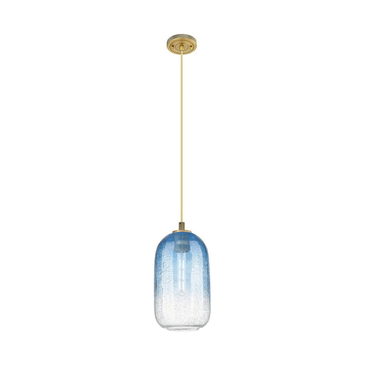 Innovations Brookhaven Cloche 7in 1-Light Pendant | Industrial Brushed Brass and Sapphire Blue Glass | Kitchen Island | Model 434-1P-BB-G482-7SB