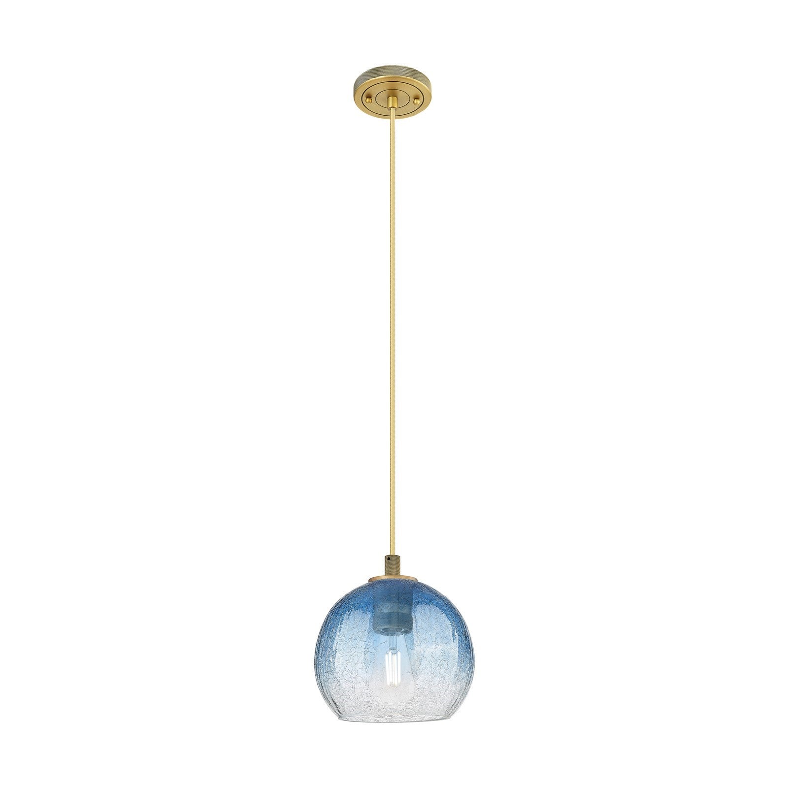 Innovations Brookhaven Globe 7.8in 1-Light Pendant | Industrial Brushed Brass and Sapphire Blue Glass | Kitchen Island | Model 434-1P-BB-G483-8SB