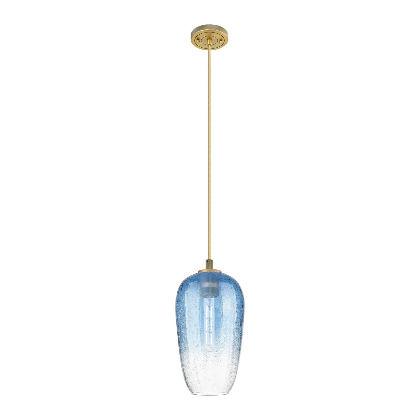 Innovations Brookhaven Flute 7in 1-Light Pendant | Industrial Brushed Brass and Sapphire Blue Glass | Kitchen Island | Model 434-1P-BB-G484-7SB