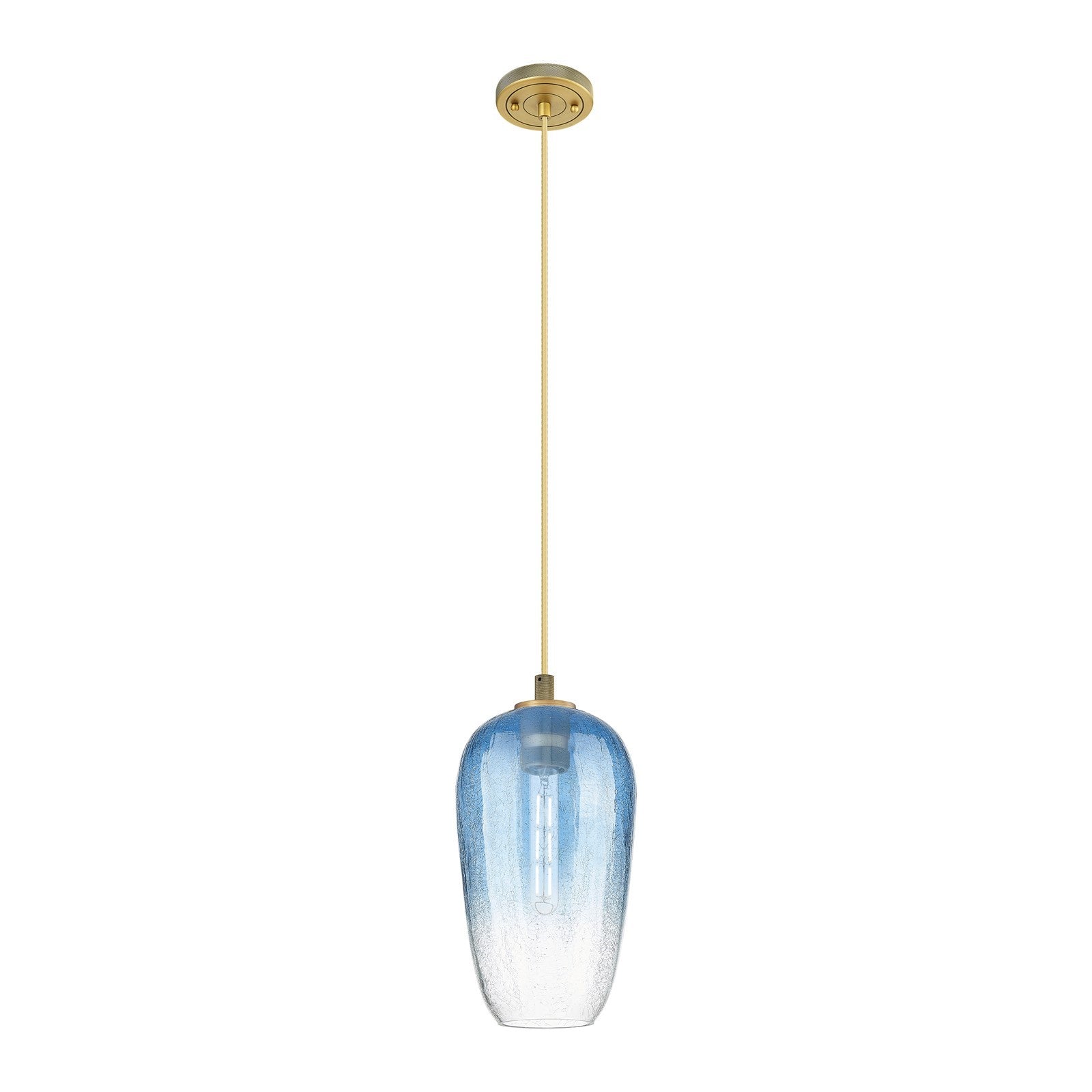 Innovations Brookhaven Flute 7in 1-Light Pendant | Industrial Brushed Brass and Sapphire Blue Glass | Kitchen Island | Model 434-1P-BB-G484-7SB
