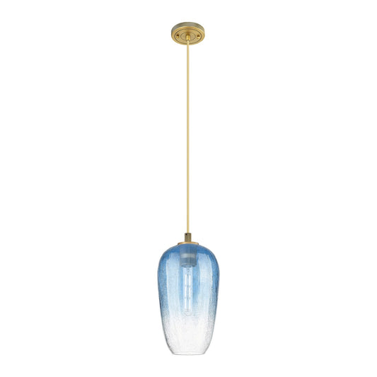 Innovations Brookhaven Flute 7in 1-Light Pendant | Industrial Brushed Brass and Sapphire Blue Glass | Kitchen Island | Model 434-1P-BB-G484-7SB