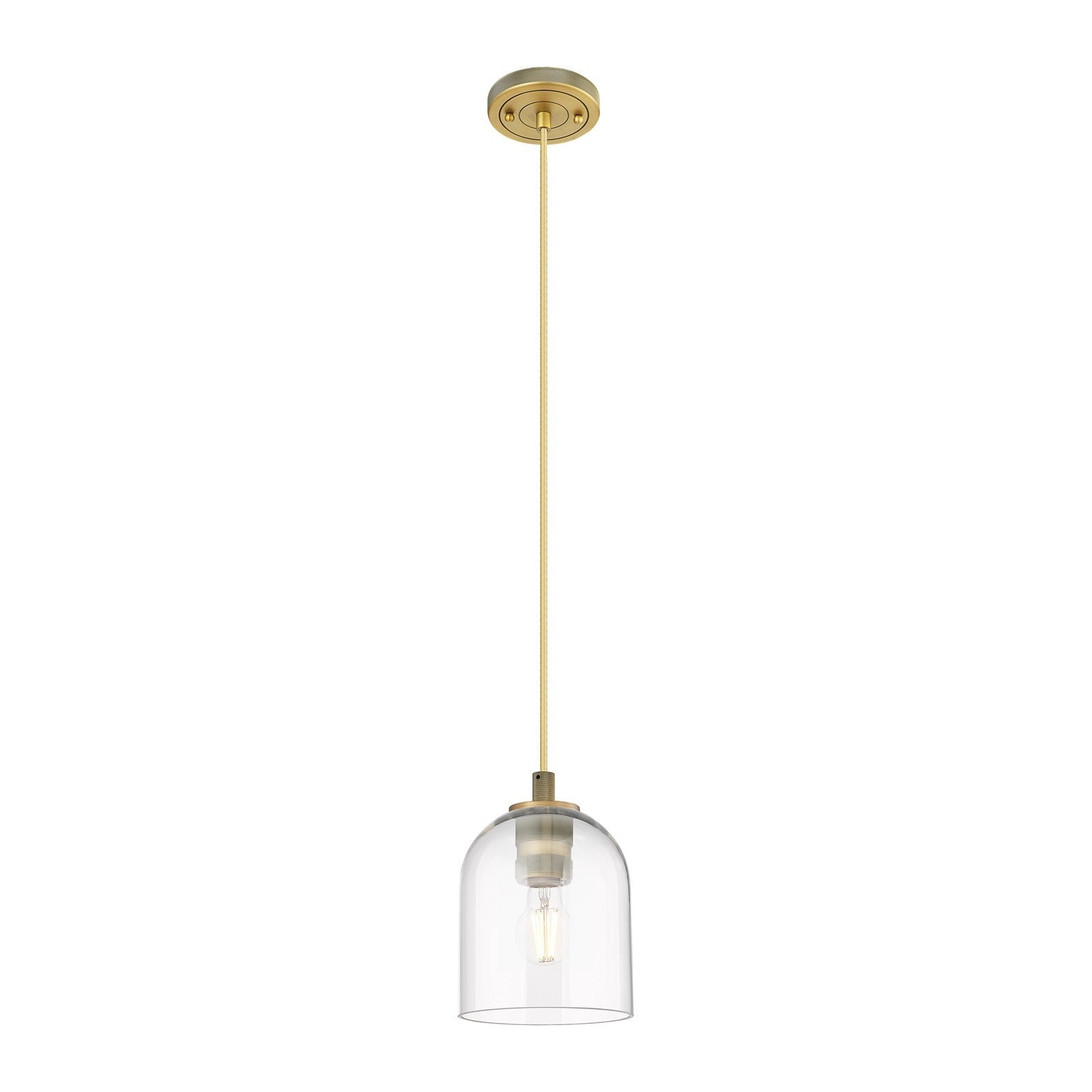 Innovations Bella 5.5in 1-Light Pendant | Industrial Brushed Brass and Clear Glass | Kitchen Island & Dining Room | Model 434-1P-BB-G558-6CL