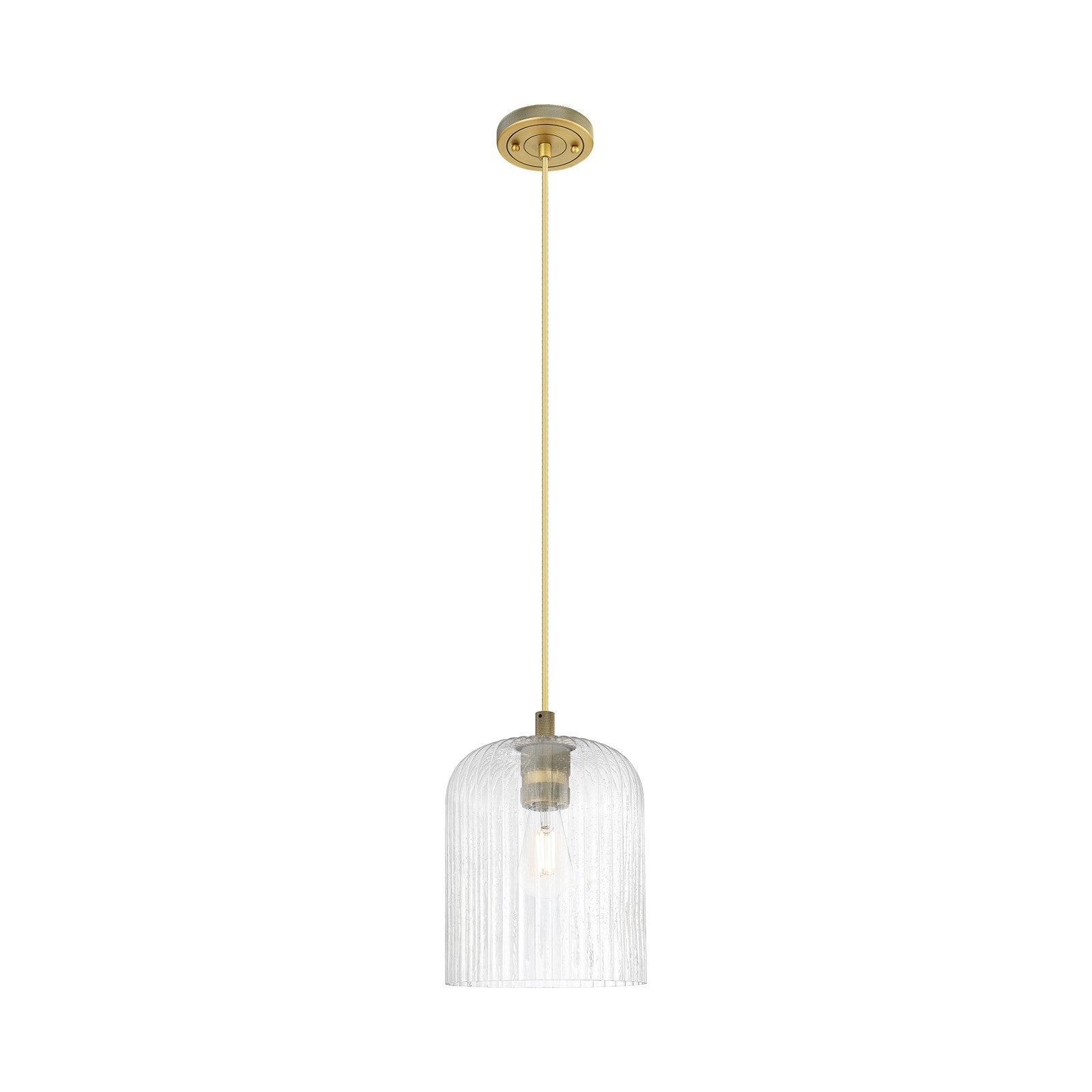 Innovations Crown Point 8in 1-Light Pendant | Industrial Brushed Brass and Seedy Glass | Kitchen Island & Dining Room | Model 434-1P-BB-G559-8SDY