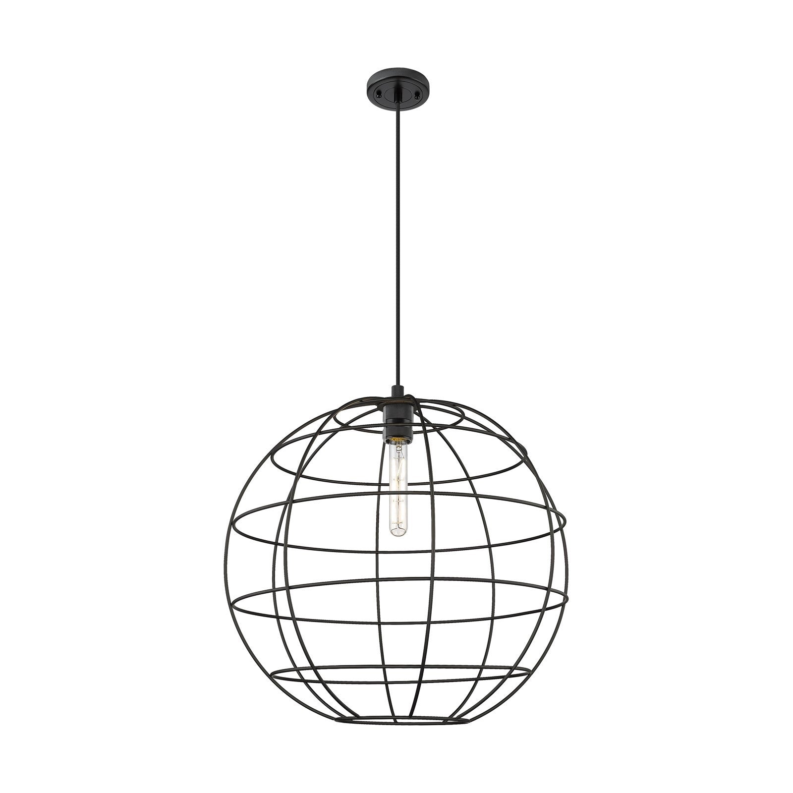 Innovations Lake Placid 22in 1-Light Pendant | Industrial Matte Black and Matte Black Metal Shade | Kitchen Island | Model 434-1P-BK-CE-22-BK