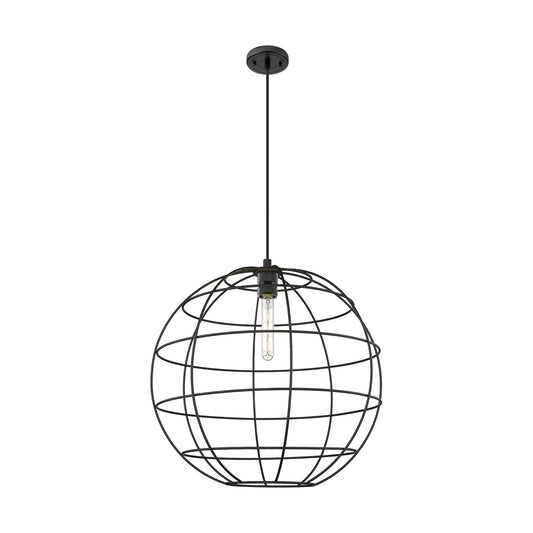 Innovations Lake Placid 22in 1-Light Pendant | Industrial Matte Black and Matte Black Metal Shade | Kitchen Island | Model 434-1P-BK-CE-22-BK