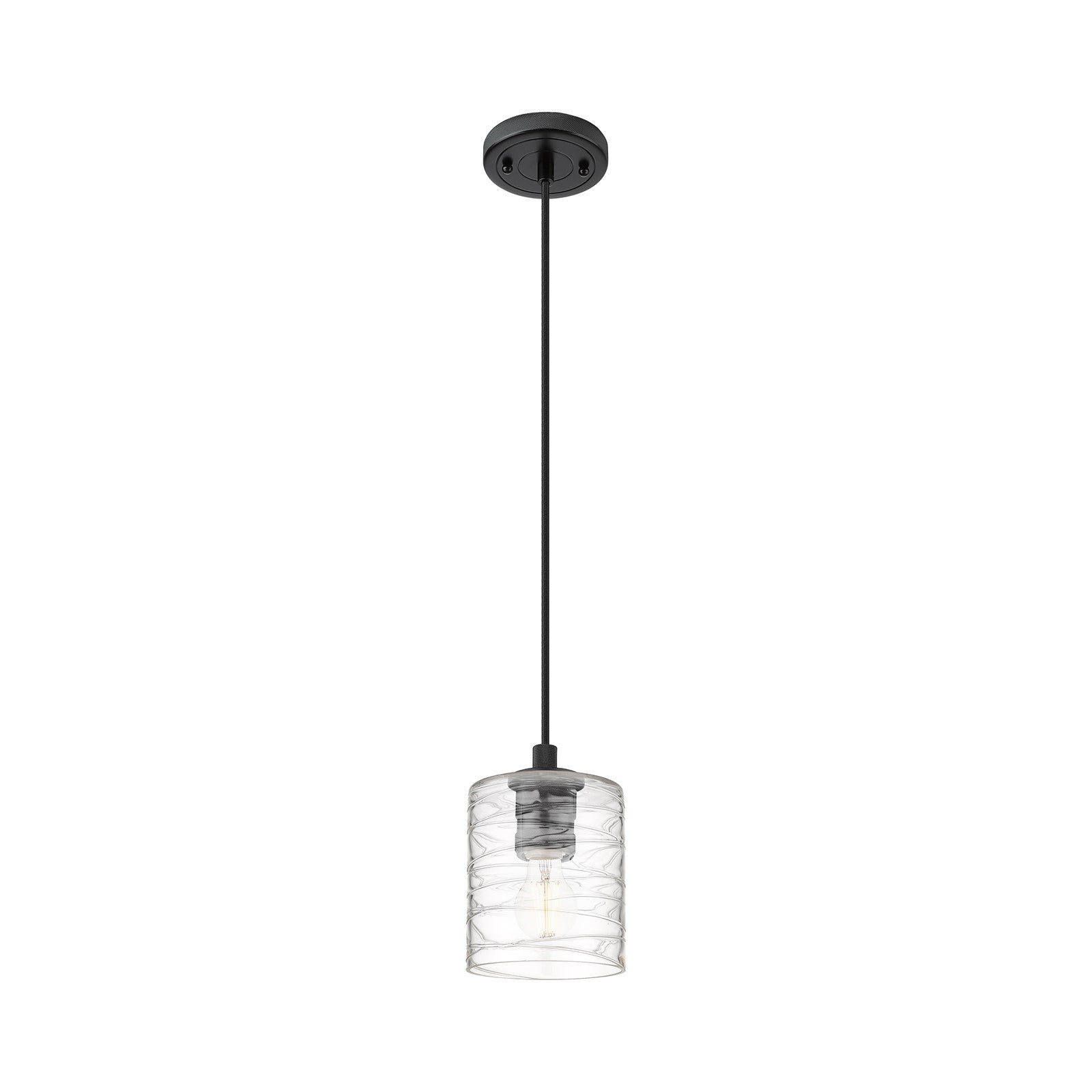 Innovations Cobbleskill 5in 1-Light Pendant | Industrial Matte Black and Deco Swirl Glass | Kitchen Island & Dining Room | Model 434-1P-BK-G1113