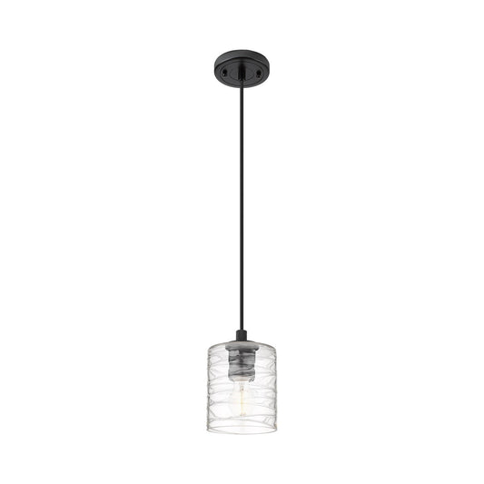 Innovations Cobbleskill 5in 1-Light Pendant | Industrial Matte Black and Deco Swirl Glass | Kitchen Island & Dining Room | Model 434-1P-BK-G1113