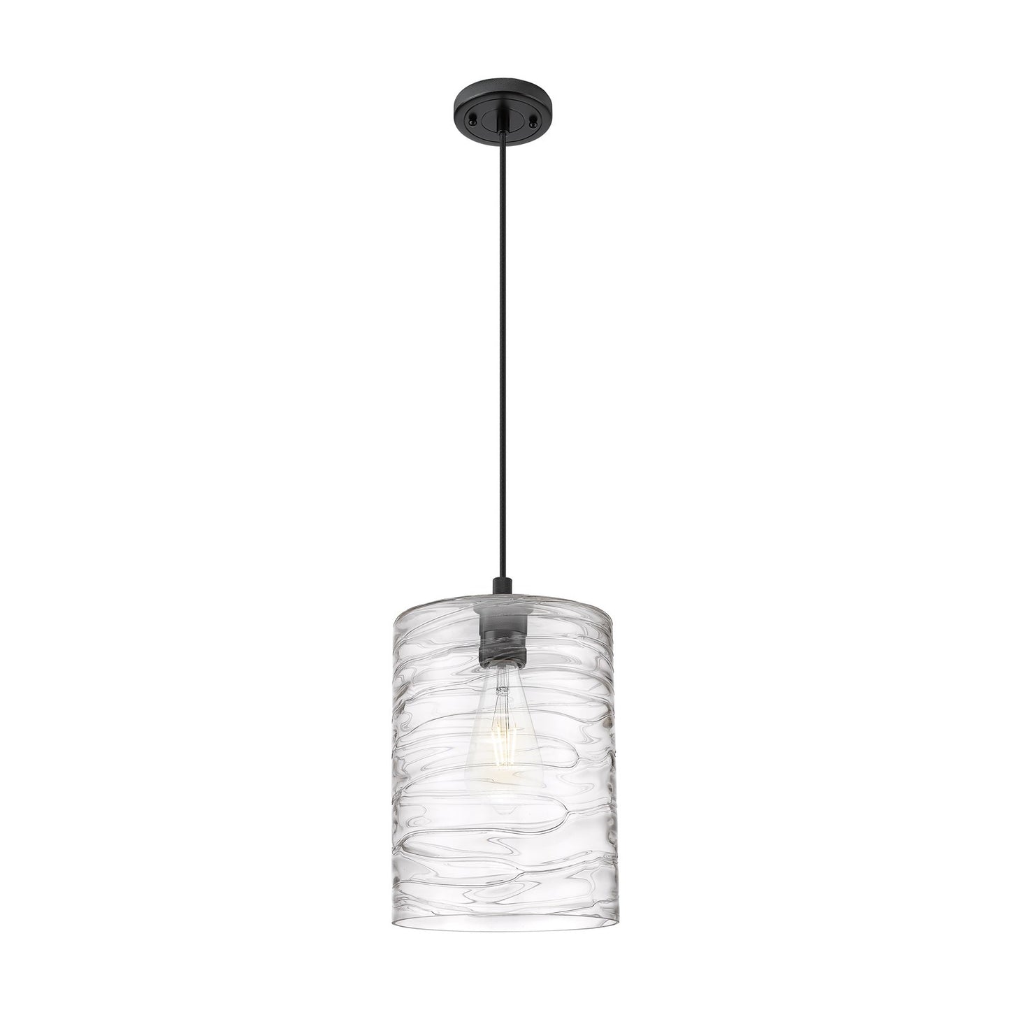 Innovations Cobbleskill 9in 1-Light Pendant | Industrial Matte Black and Deco Swirl Glass | Kitchen Island & Dining Room | Model 434-1P-BK-G1113-L
