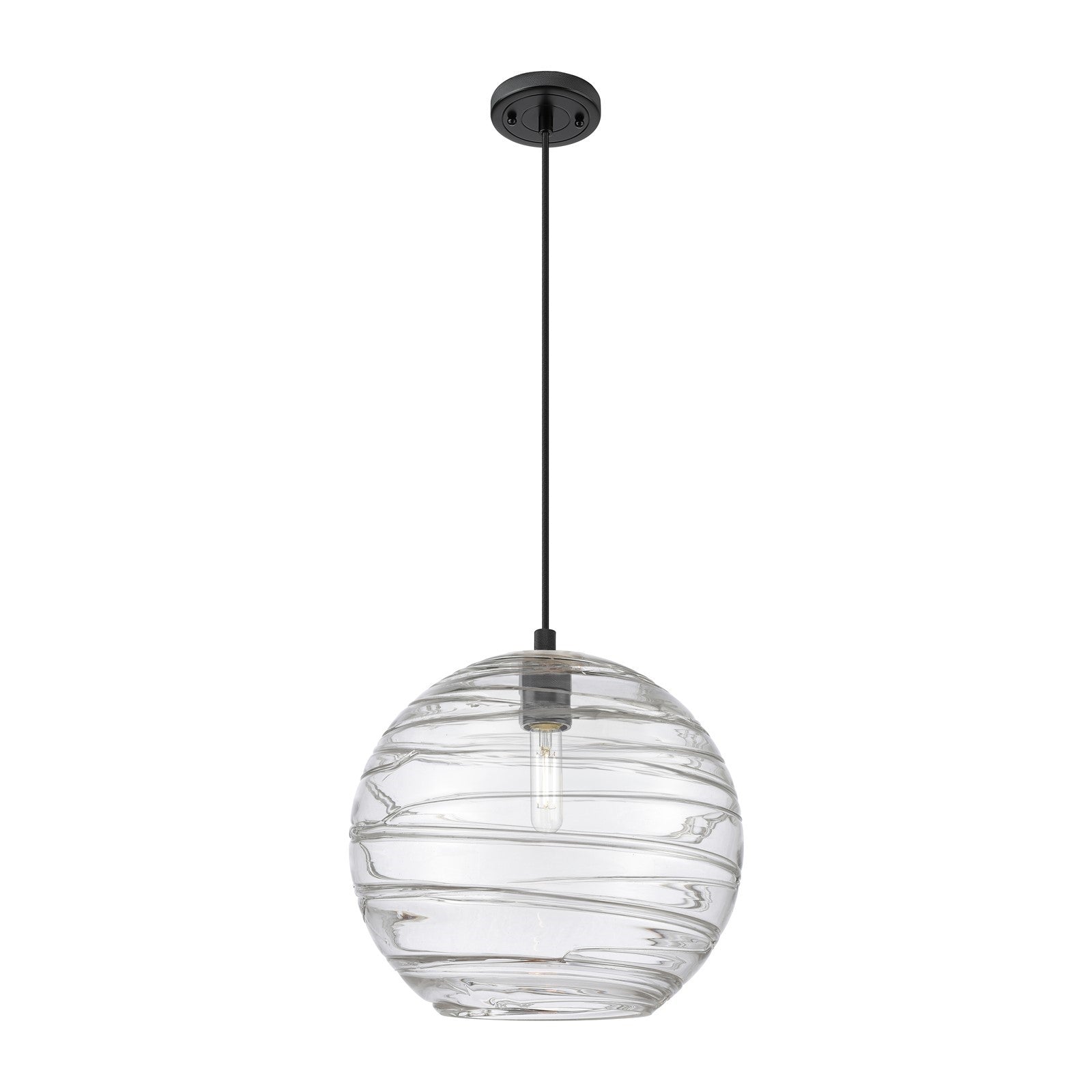 Innovations Crown Point 12in 1-Light Pendant | Industrial Matte Black and Clear Deco Swirl Glass | Kitchen Island | Model 434-1P-BK-G1213-12CL