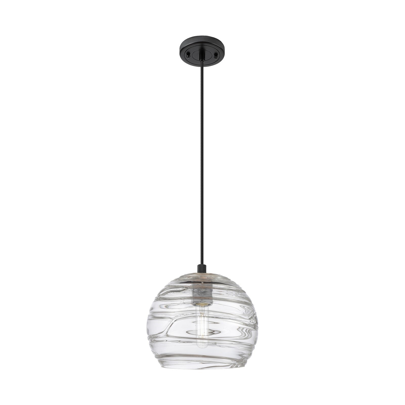 Innovations Crown Point 8in 1-Light Pendant | Industrial Matte Black and Clear Deco Swirl Glass | Kitchen Island & Dining | Model 434-1P-BK-G1213-8CL
