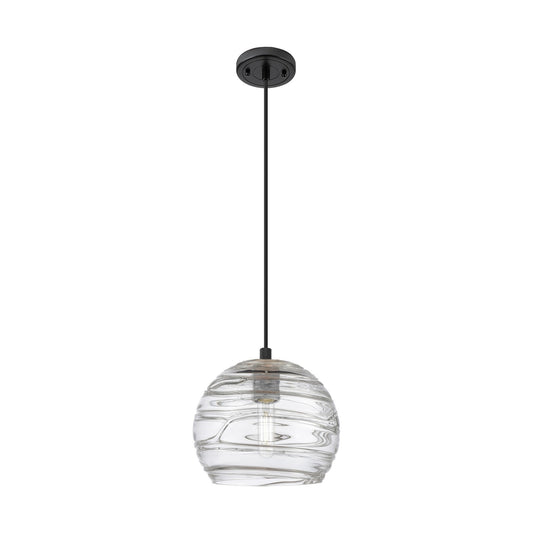 Innovations Crown Point 8in 1-Light Pendant | Industrial Matte Black and Clear Deco Swirl Glass | Kitchen Island & Dining | Model 434-1P-BK-G1213-8CL