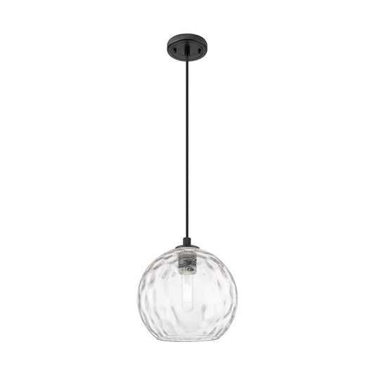 Innovations Athens Water Glass 10in 1-Light Pendant | Industrial Matte Black and Clear Glass | Kitchen Island & Dining | Model 434-1P-BK-G1215-10