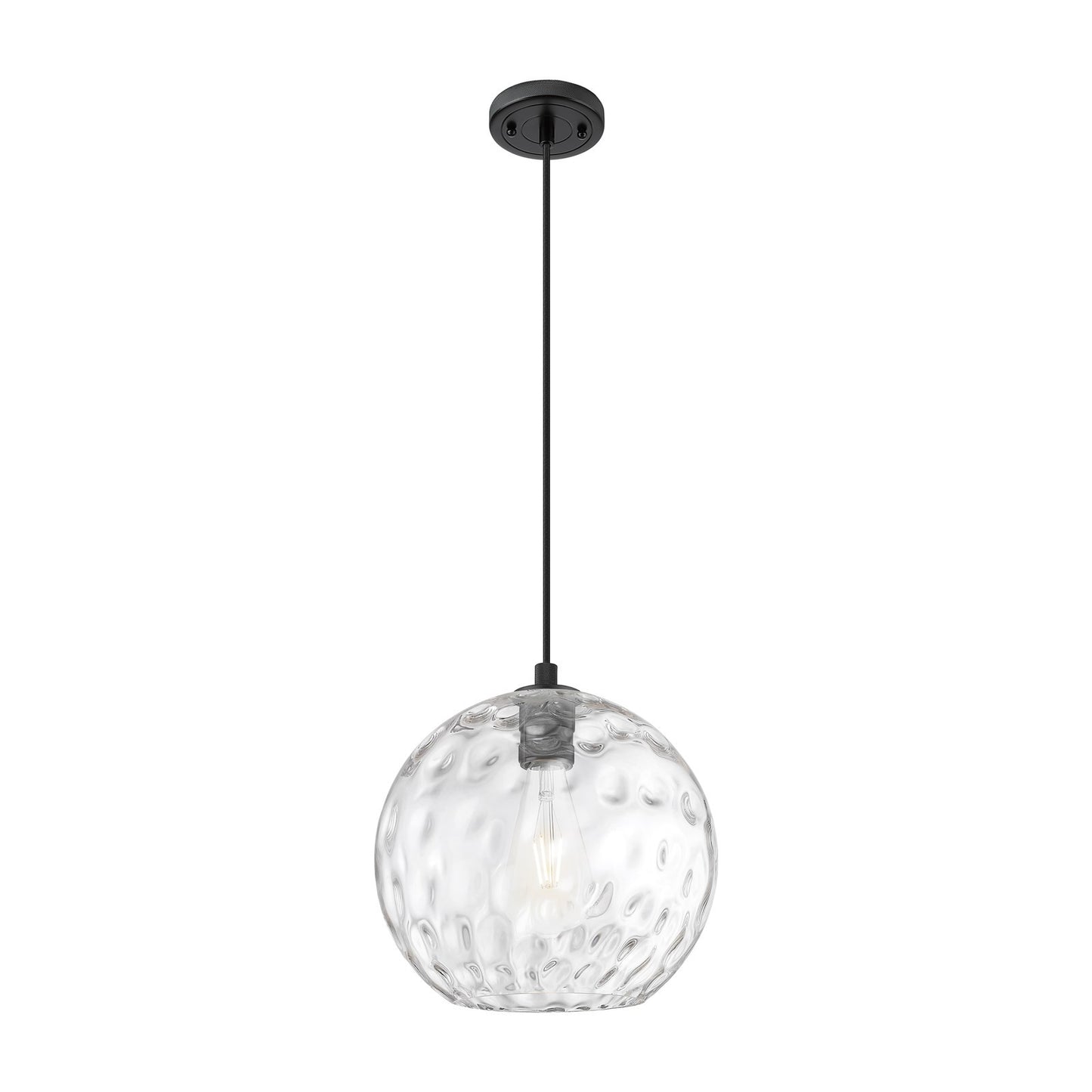 Innovations Athens Water Glass 12in 1-Light Pendant | Industrial Matte Black and Clear Glass | Kitchen Island & Dining | Model 434-1P-BK-G1215-12