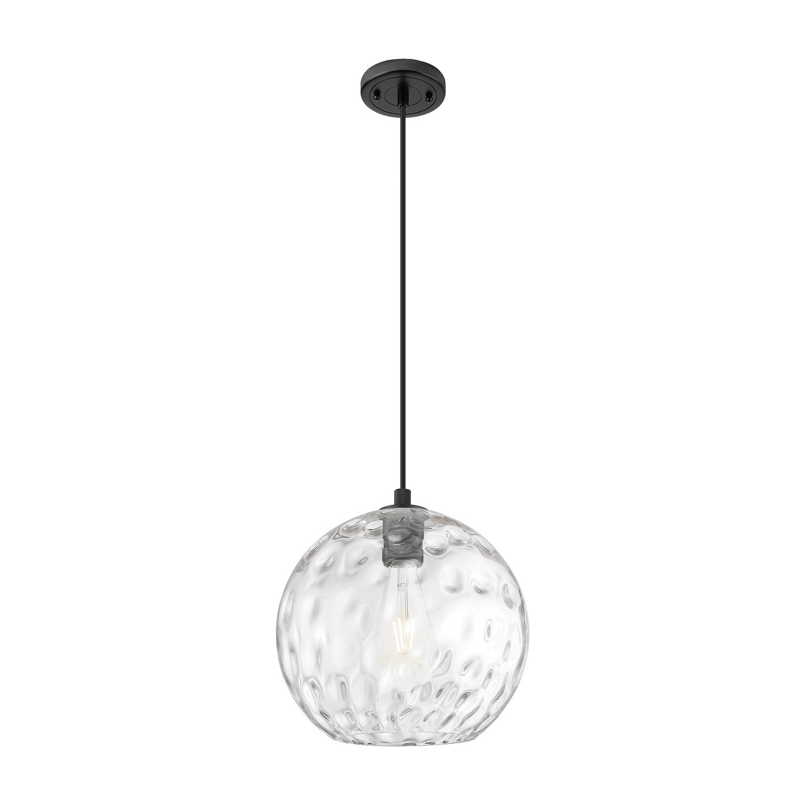 Innovations Athens Water Glass 12in 1-Light Pendant | Industrial Matte Black and Clear Glass | Kitchen Island & Dining | Model 434-1P-BK-G1215-12