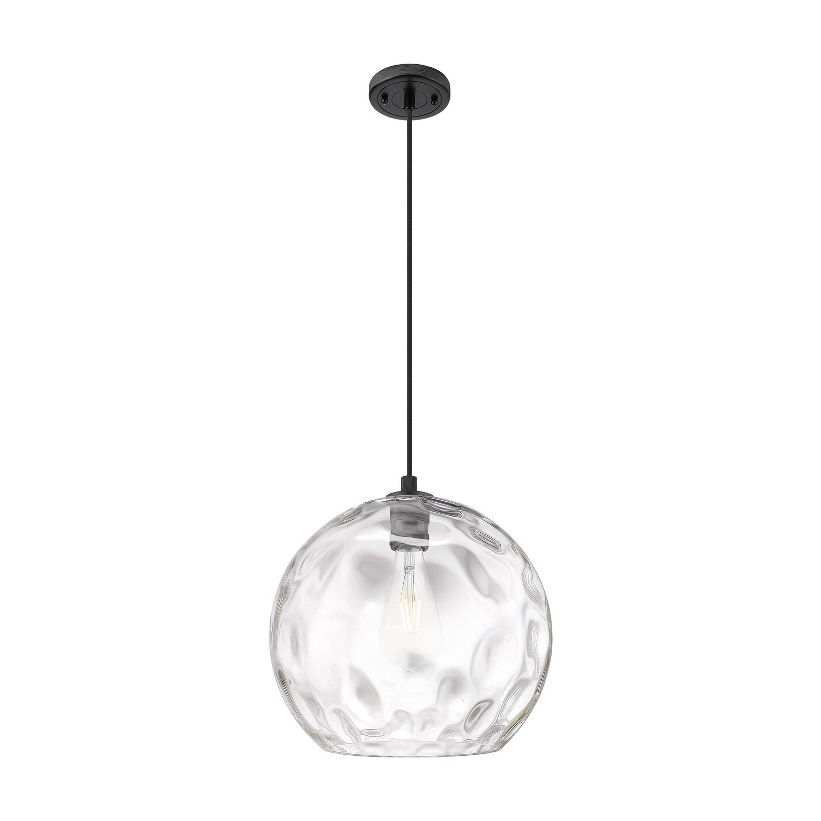 Innovations Athens Water Glass 13in 1-Light Pendant | Industrial Matte Black and Clear Glass | Kitchen Island & Dining | Model 434-1P-BK-G1215-14