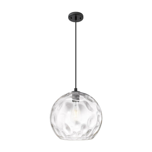 Innovations Athens Water Glass 13in 1-Light Pendant | Industrial Matte Black and Clear Glass | Kitchen Island & Dining | Model 434-1P-BK-G1215-14