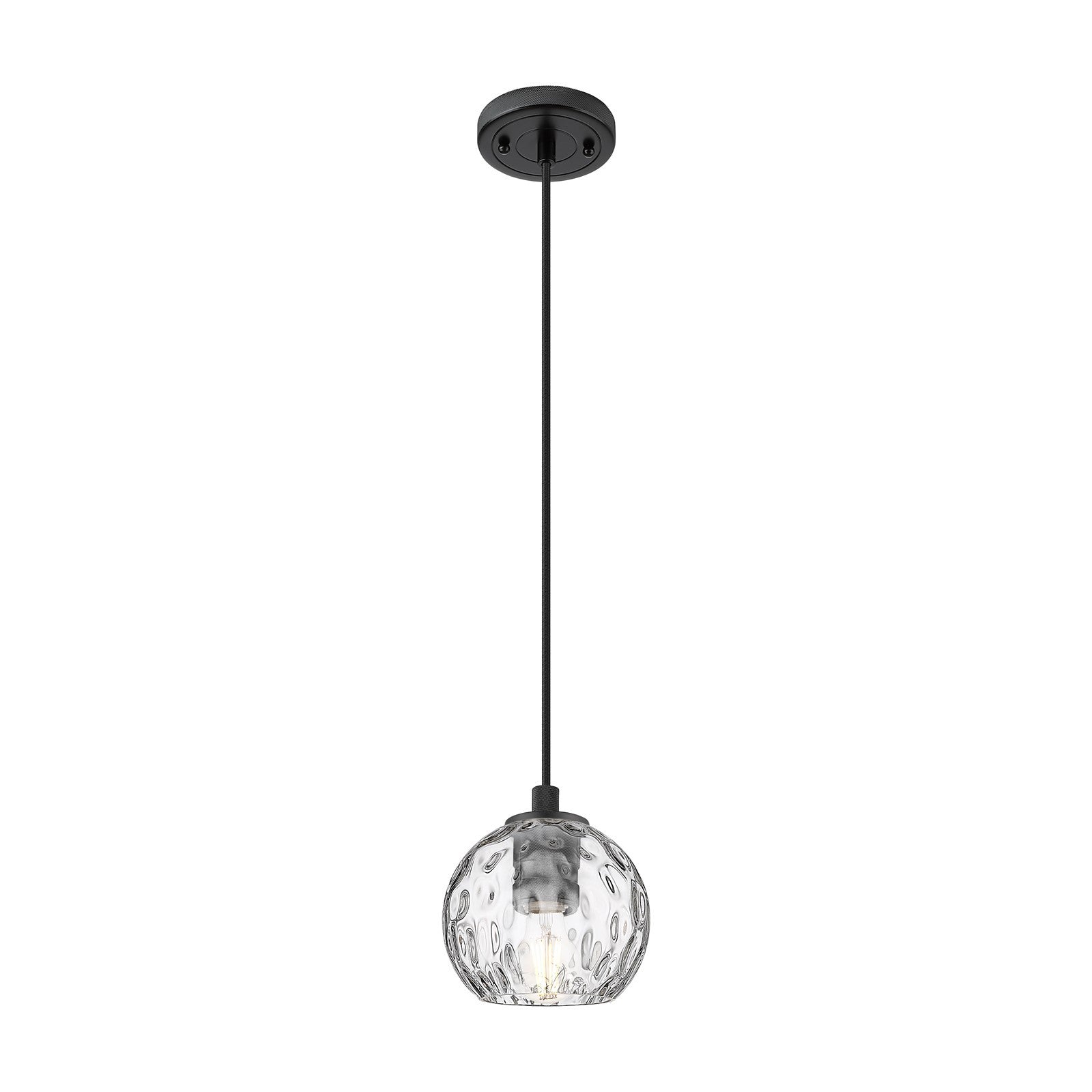 Innovations Athens Water Glass 6in 1-Light Pendant | Industrial Matte Black and Clear Glass | Kitchen Island & Dining Room | Model 434-1P-BK-G1215-6