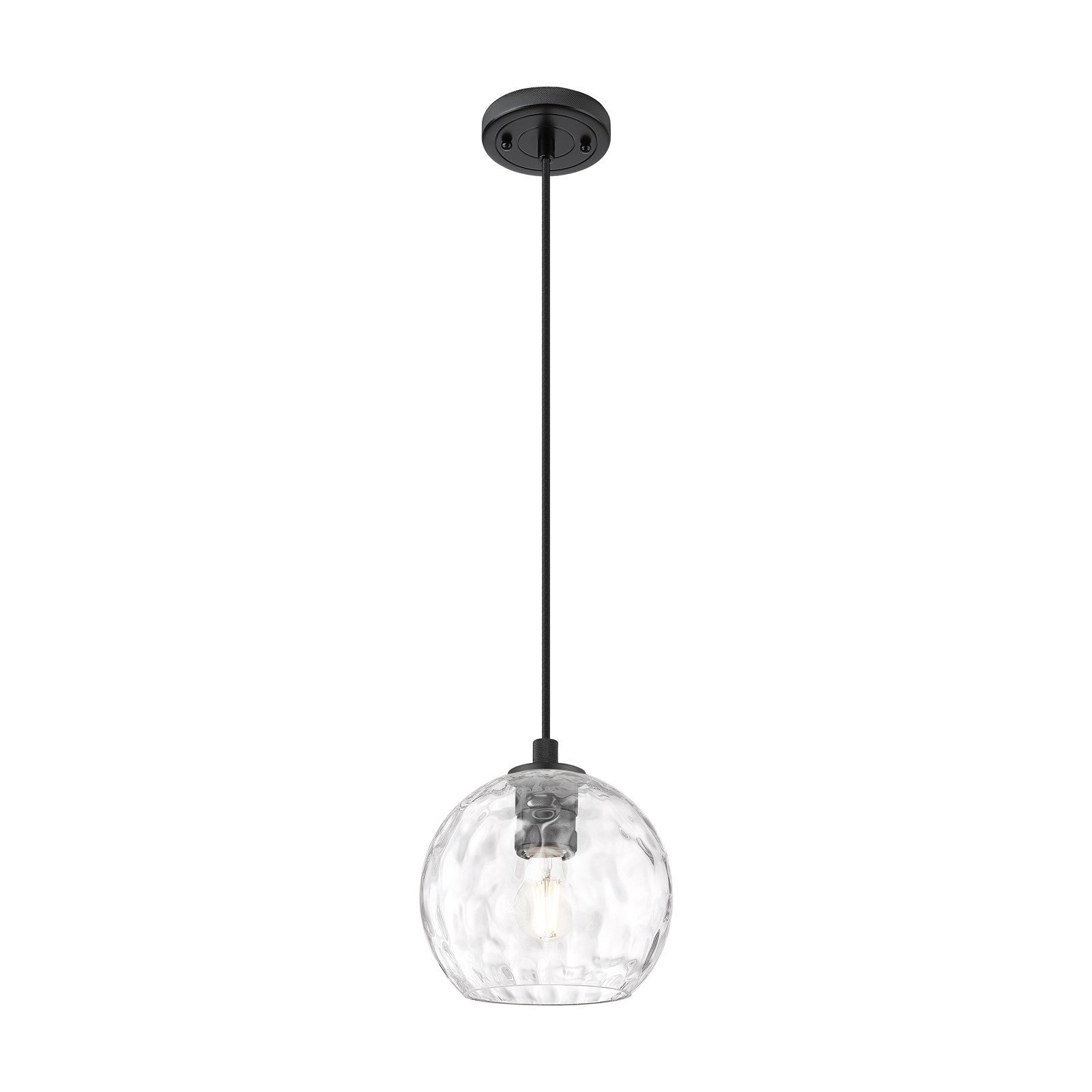 Innovations Athens Water Glass 8in 1-Light Pendant | Industrial Matte Black and Clear Glass | Kitchen Island & Dining Room | Model 434-1P-BK-G1215-8