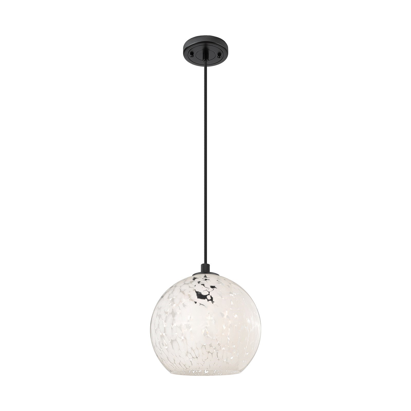 Innovations White Mouchette 10in 1-Light Pendant | Industrial Matte Black and White Glass | Kitchen Island & Dining Room | Model 434-1P-BK-G1216-10WM
