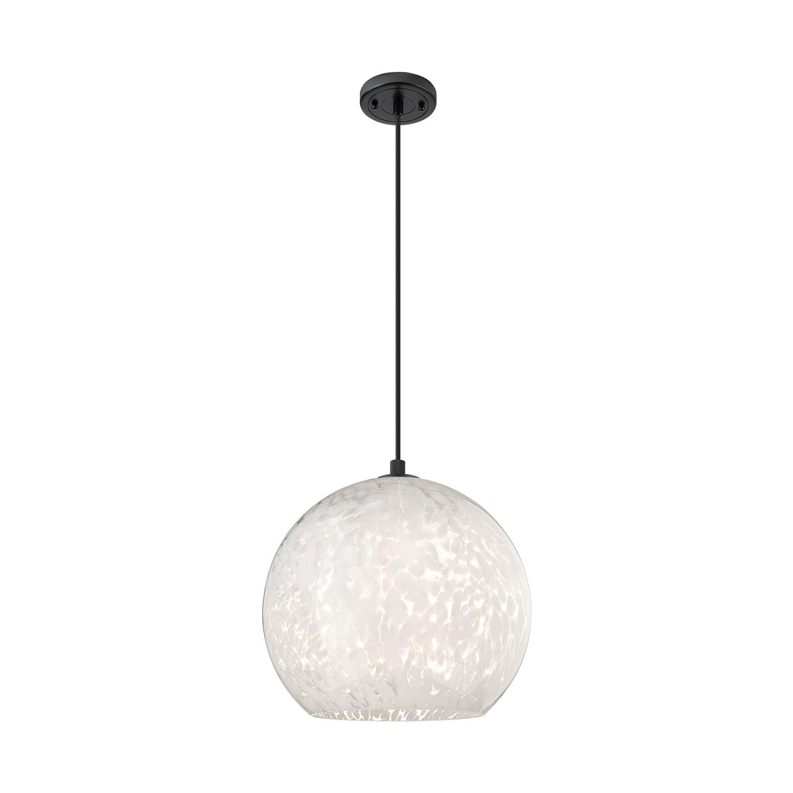 Innovations White Mouchette 14in 1-Light Pendant | Industrial Matte Black and White Glass | Kitchen Island & Dining Room | Model 434-1P-BK-G1216-14WM