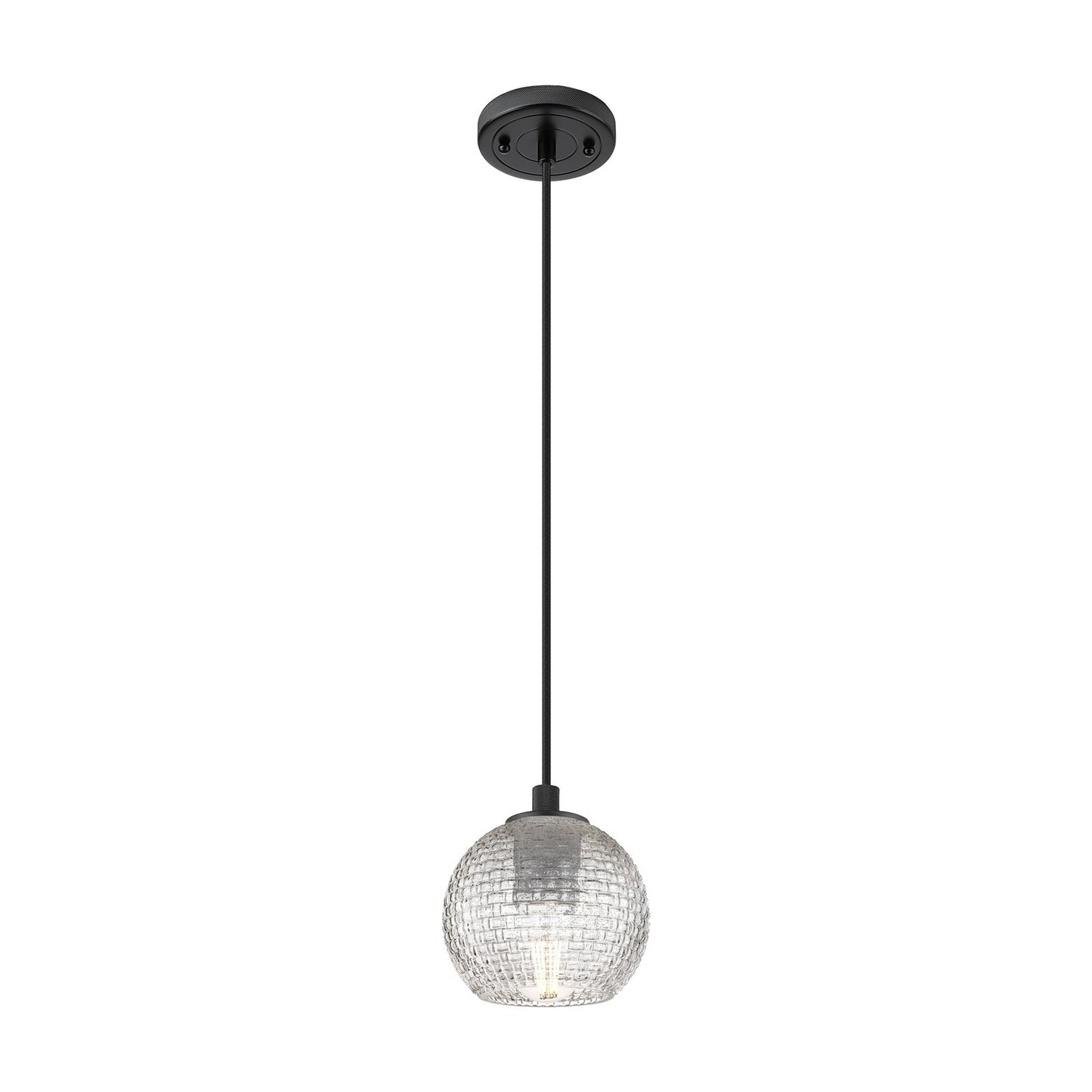 Innovations Athens 6in 1-Light Pendant | Industrial Matte Black and Clear Basket Weave Glass | Kitchen Island & Dining | Model 434-1P-BK-G122C-6CL