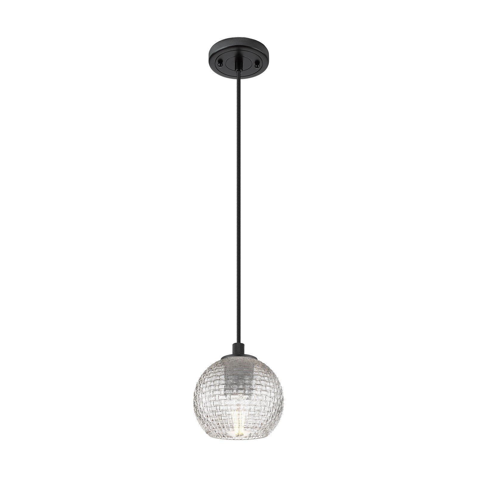 Innovations Athens 6in 1-Light Pendant | Industrial Matte Black and Clear Basket Weave Glass | Kitchen Island & Dining | Model 434-1P-BK-G122C-6CL