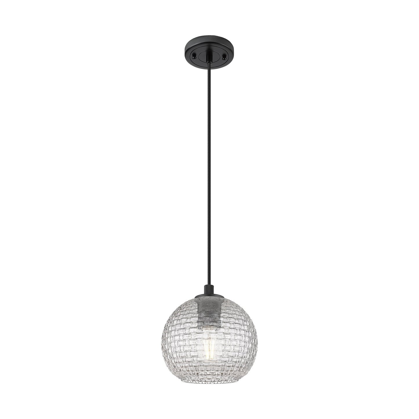 Innovations Athens 8in 1-Light Pendant | Industrial Matte Black and Clear Basket Weave Glass | Kitchen Island & Dining | Model 434-1P-BK-G122C-8CL