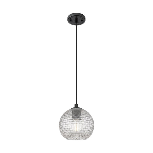 Innovations Athens 8in 1-Light Pendant | Industrial Matte Black and Clear Basket Weave Glass | Kitchen Island & Dining | Model 434-1P-BK-G122C-8CL
