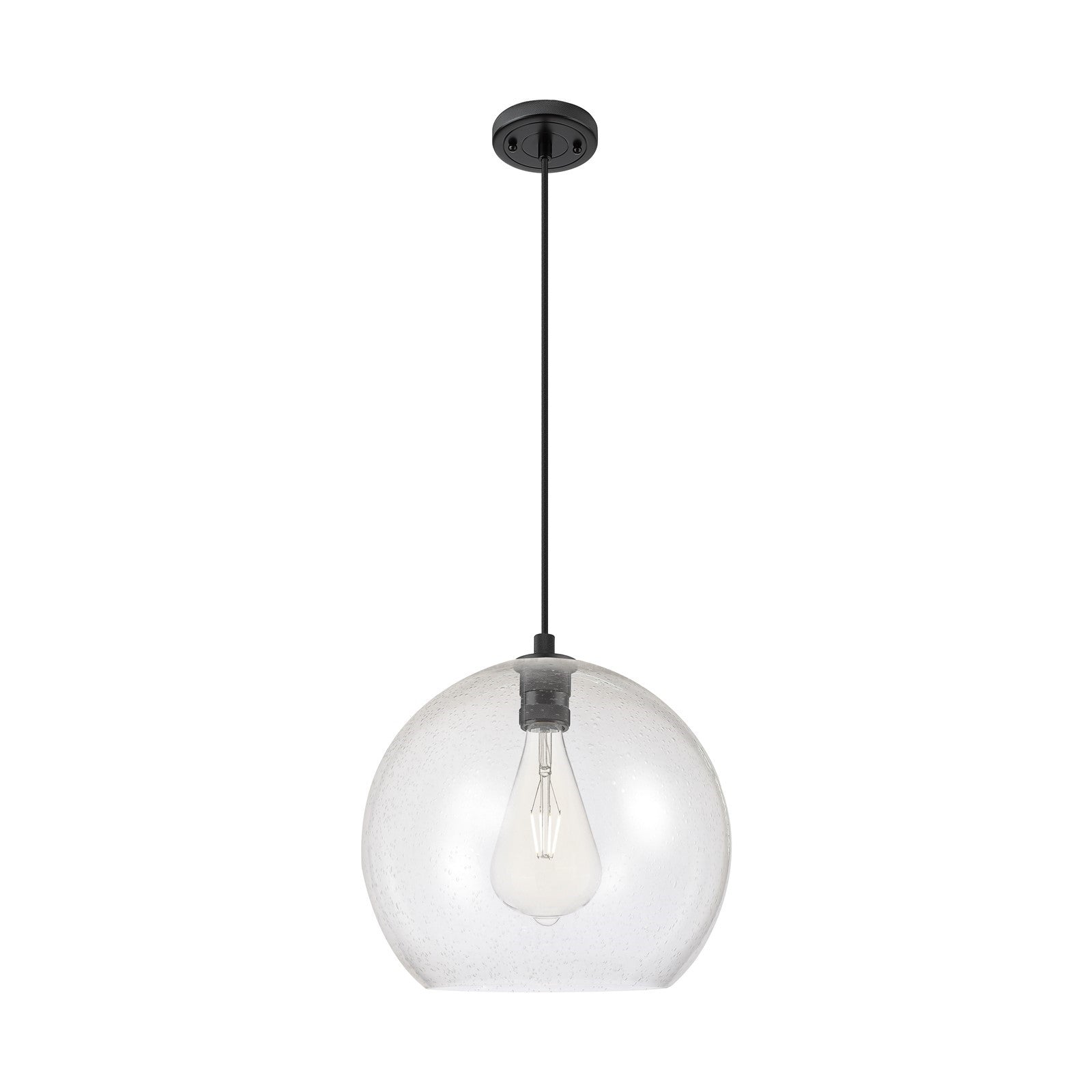 Innovations Astor 14in 1-Light Pendant | Industrial Matte Black and Seedy Glass | Kitchen Island & Dining Room | Model 434-1P-BK-G124-14