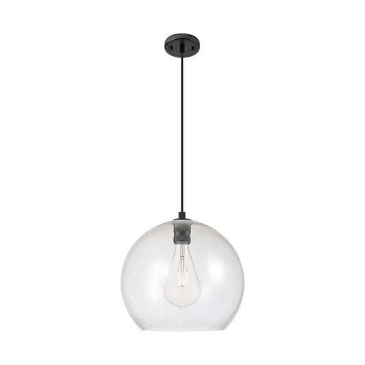 Innovations Astor 14in 1-Light Pendant | Industrial Matte Black and Seedy Glass | Kitchen Island & Dining Room | Model 434-1P-BK-G124-14