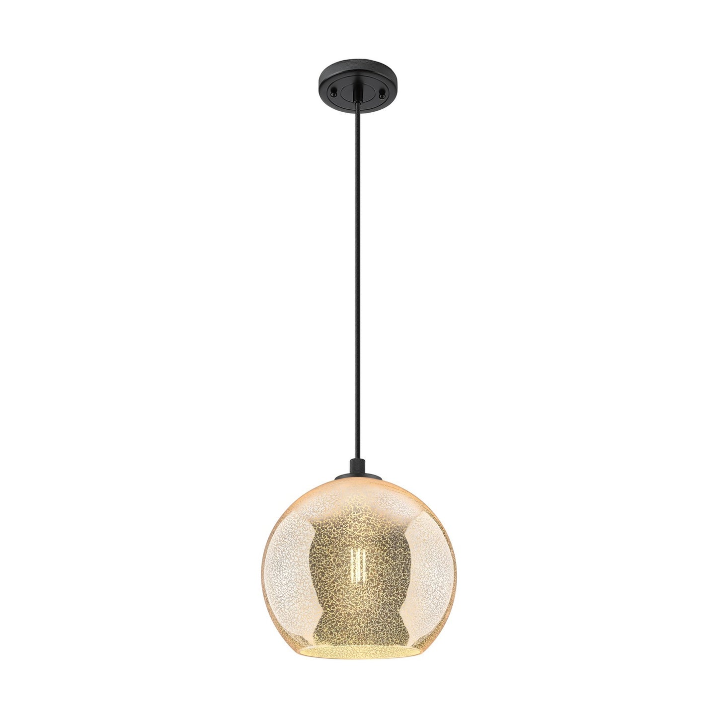 Innovations Athens 10in 1-Light Pendant | Industrial Matte Black and Mercury Glass | Kitchen Island & Dining Room | Model 434-1P-BK-G128-10
