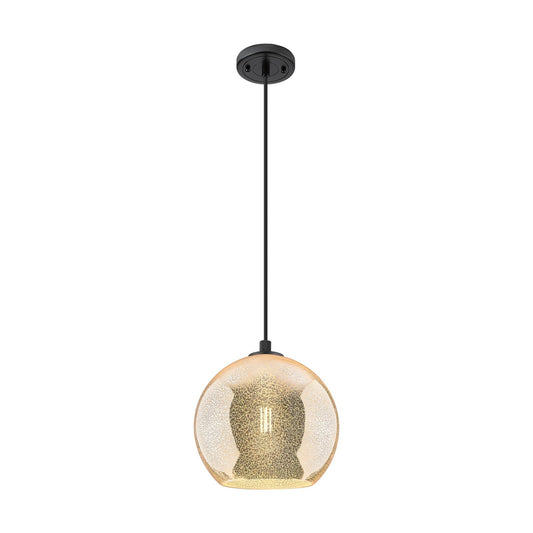 Innovations Athens 10in 1-Light Pendant | Industrial Matte Black and Mercury Glass | Kitchen Island & Dining Room | Model 434-1P-BK-G128-10